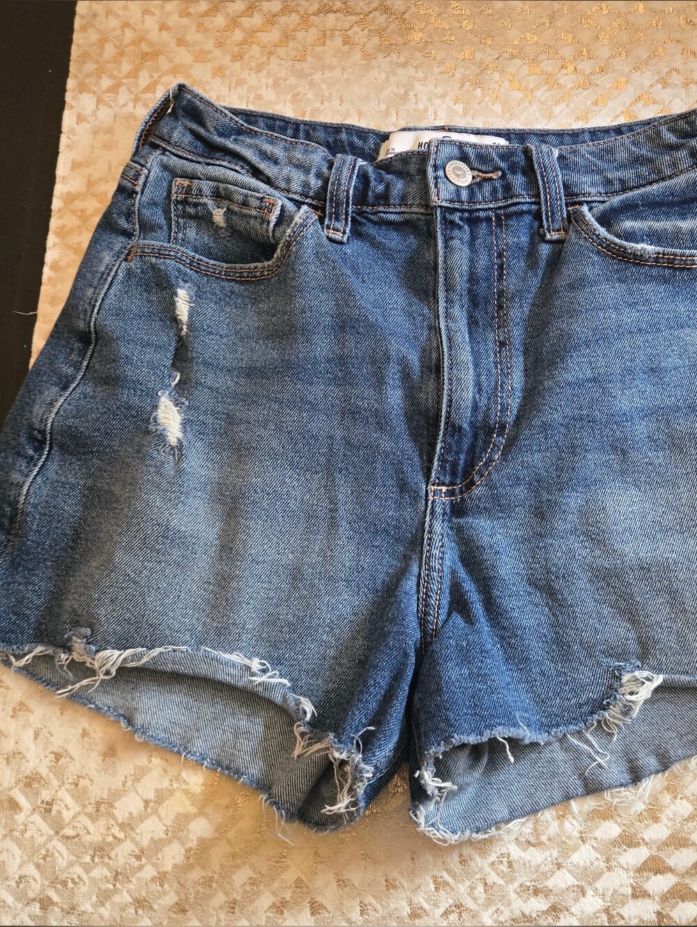 Hollister Denim Distressed High-Rise Women Shorts - Blue